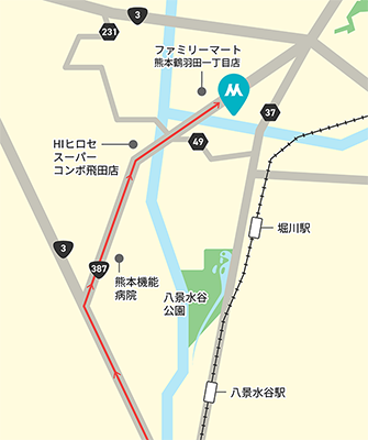 熊本市街からのアクセスマップ