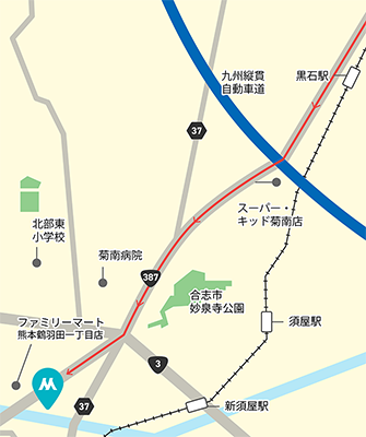 合志市方面からのアクセスマップ